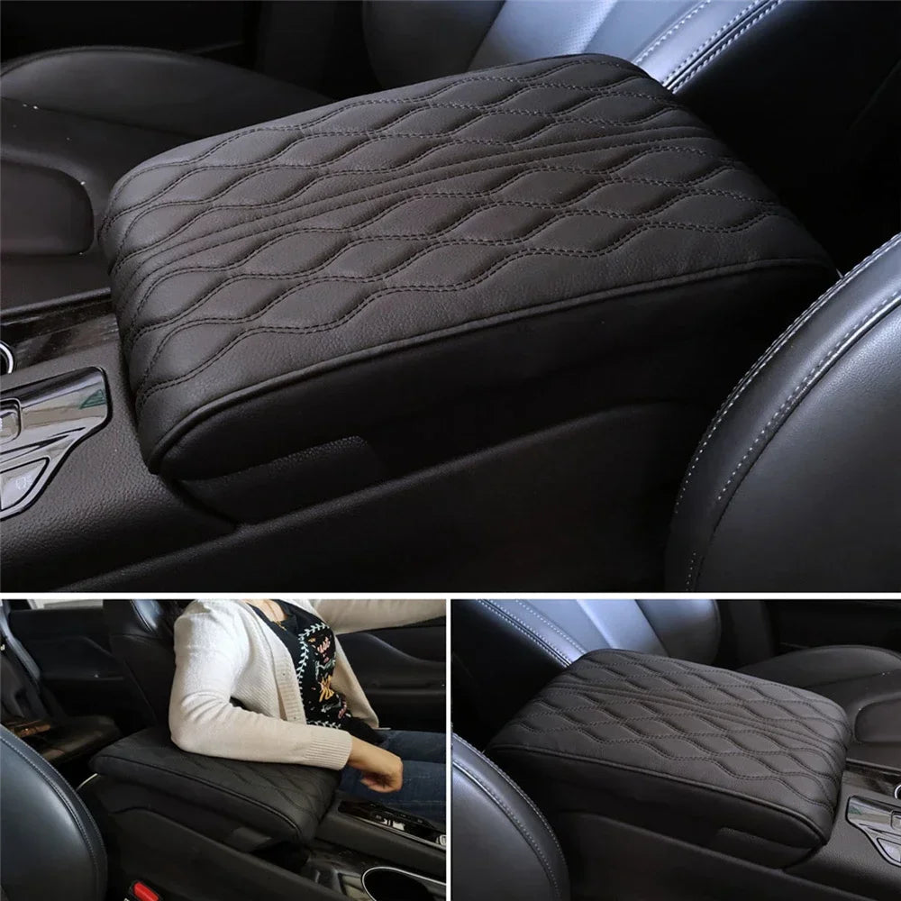 Coussin souple en cuir noir pour accoudoir central de voiture